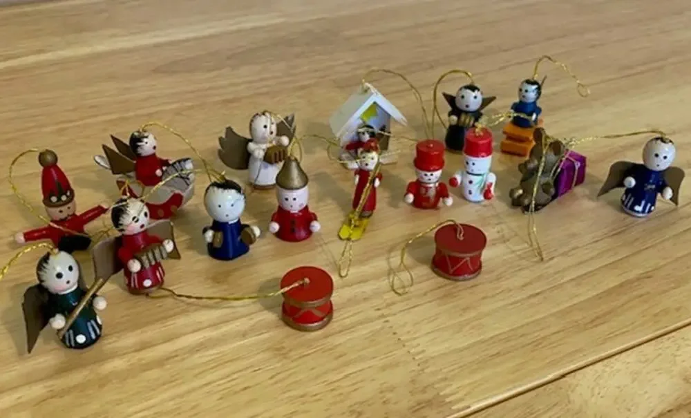 Vintage Set of Miniature Wooden Christmas Ornaments